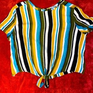 Striped Tie Front Crop Top